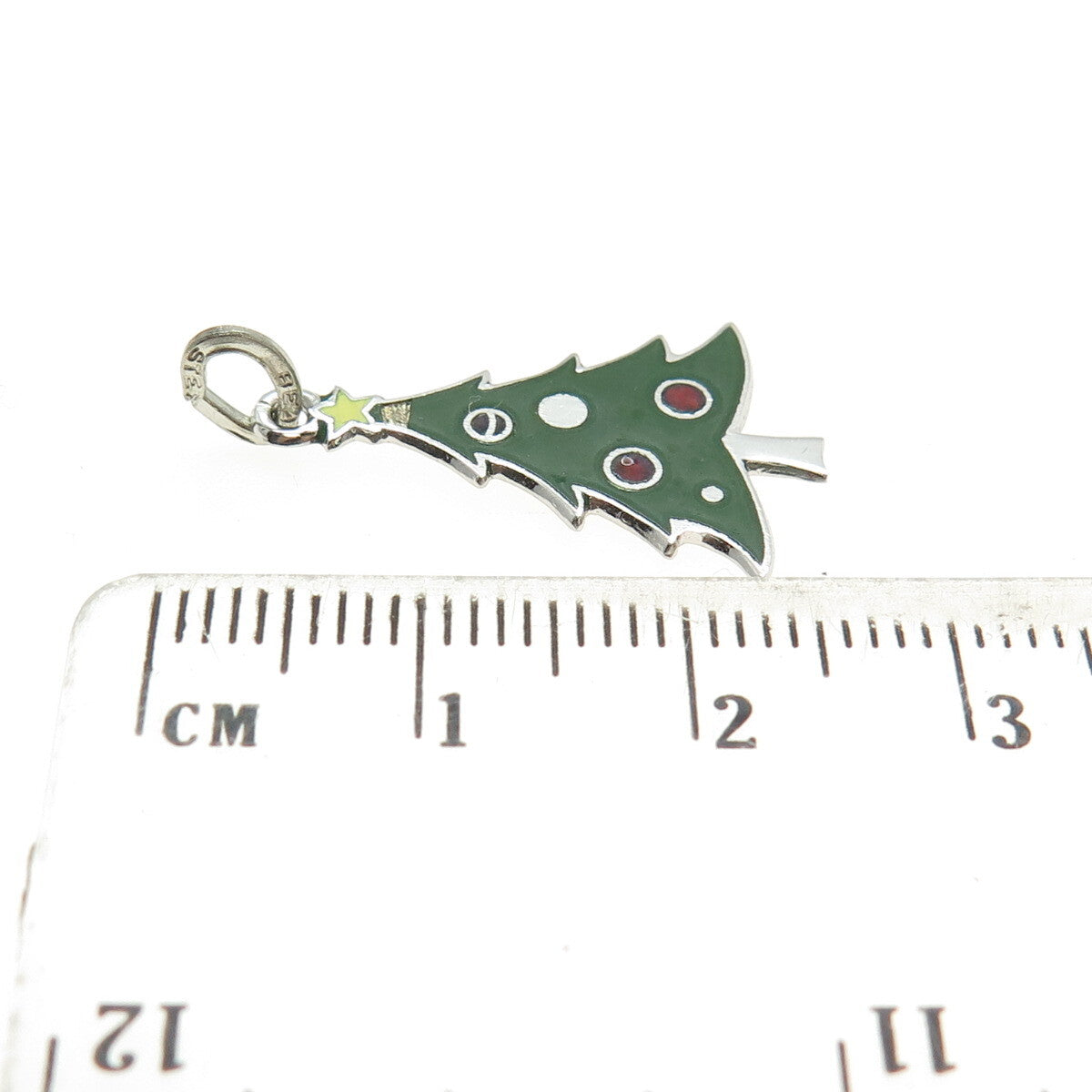 BEAU 925 Sterling Silver Antique Art Deco Enamel Christmas Tree Charm Pendant