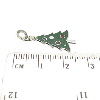 BEAU 925 Sterling Silver Antique Art Deco Enamel Christmas Tree Charm Pendant
