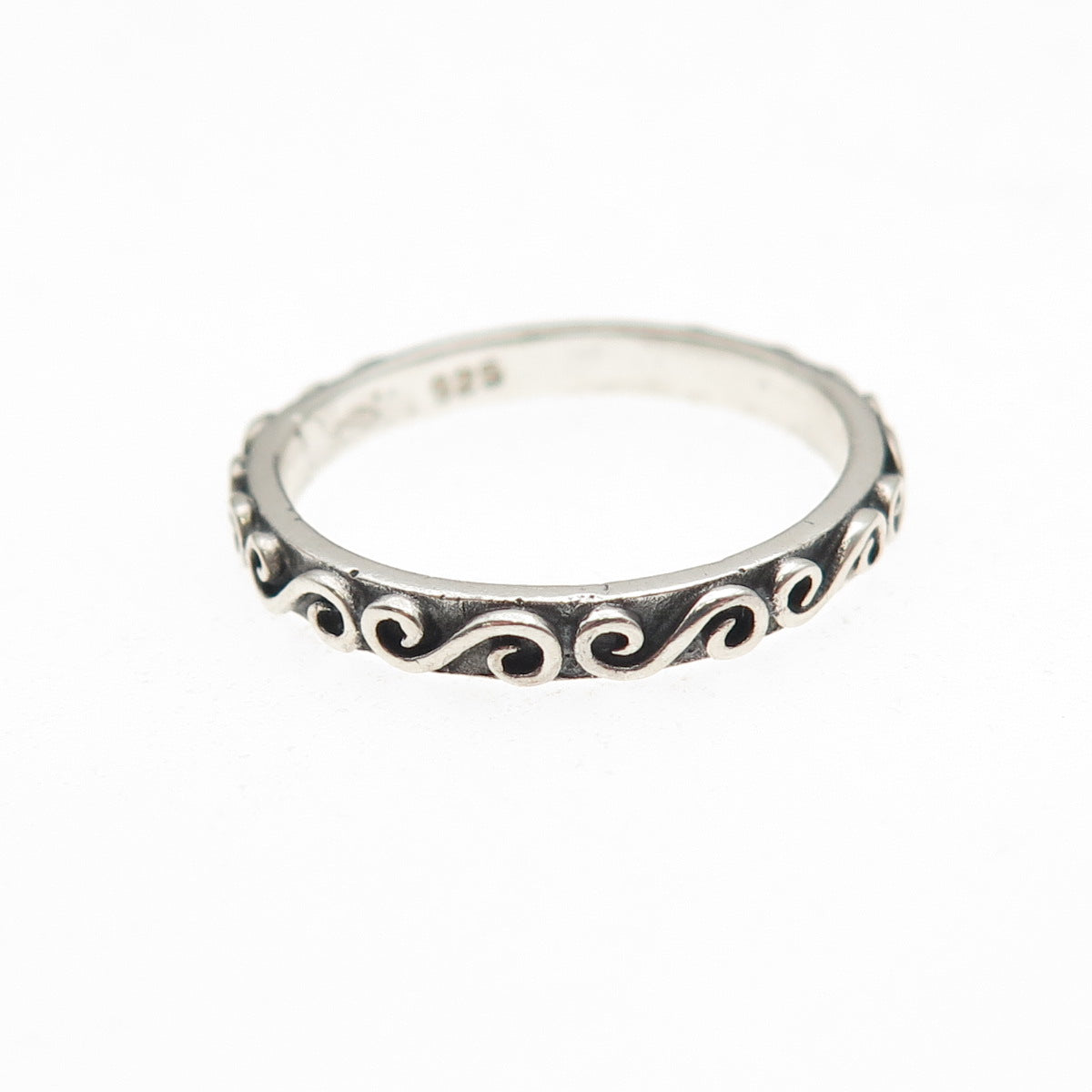 925 Sterling Silver Vintage Swirl Oxidized Stackable Band Ring Size 5.5
