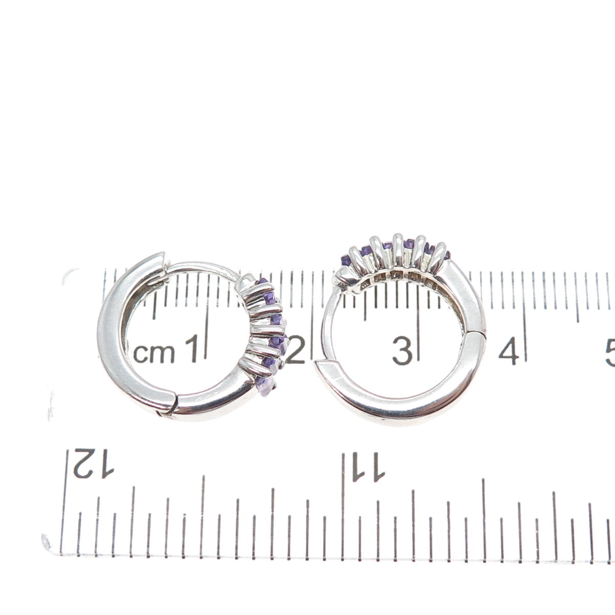 925 Sterling Silver Real Emerald-Cut Amethyst Hoop Earrings