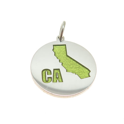 925 Sterling Silver Enamel California State Map Round Minimalist Charm Pendant