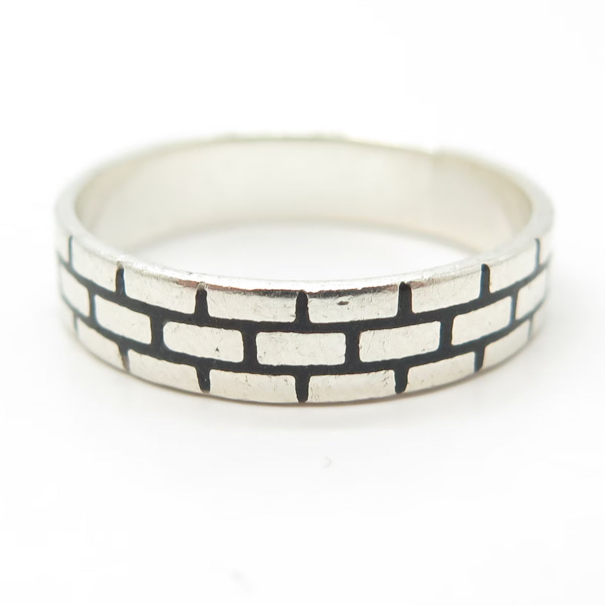 925 Sterling Silver Vintage Mexico Brick Wall Band Ring Size 13.25