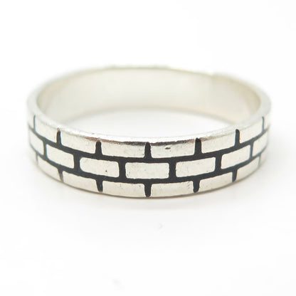 925 Sterling Silver Vintage Mexico Brick Wall Band Ring Size 13.25