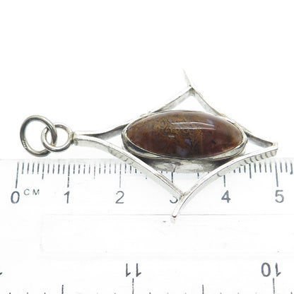 925 Sterling Silver Vintage Real Agate Modernist Pendant