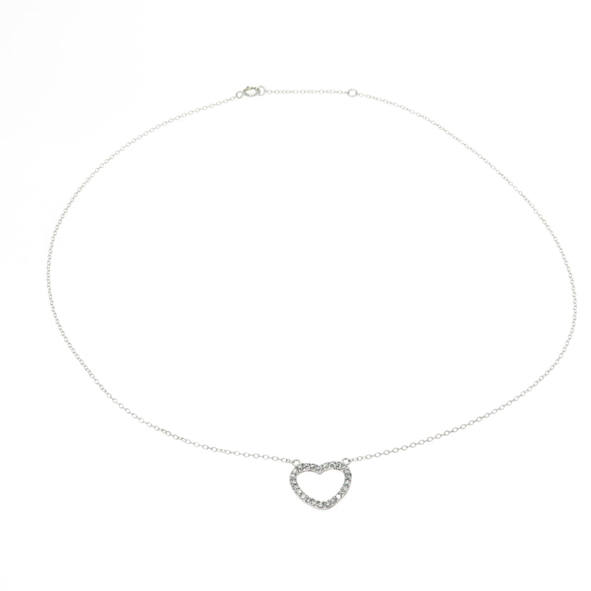 925 Sterling Silver Round-Cut C Z Heart Cable Chain Necklace 16-18"