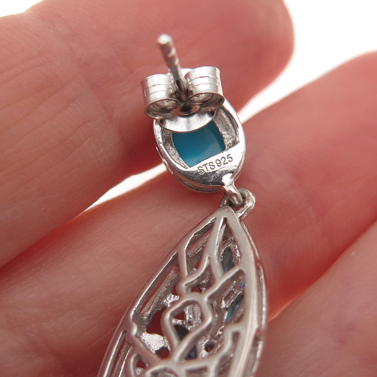 Chuck Clemency 925 Sterling Silver Real Turquoise & Apatite Dangle Earrings