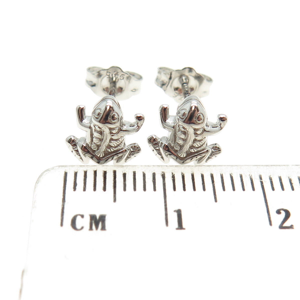 925 Sterling Silver Frog For Good Luck Stud Earrings