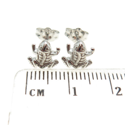925 Sterling Silver Frog For Good Luck Stud Earrings