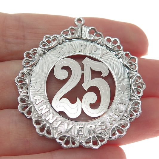 CROWN 925 Sterling Silver Vintage "25 Happy Anniversary" Pendant