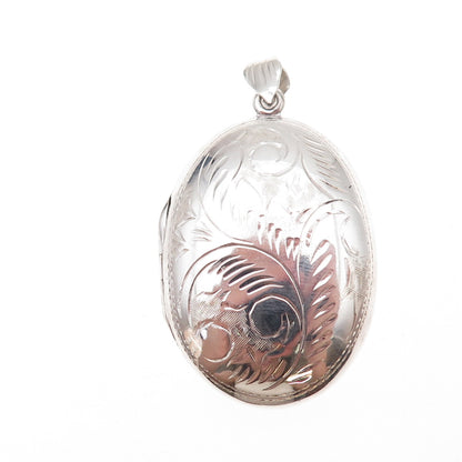 925 Sterling Silver Vintage Engraved Floral Oval Locket Pendant