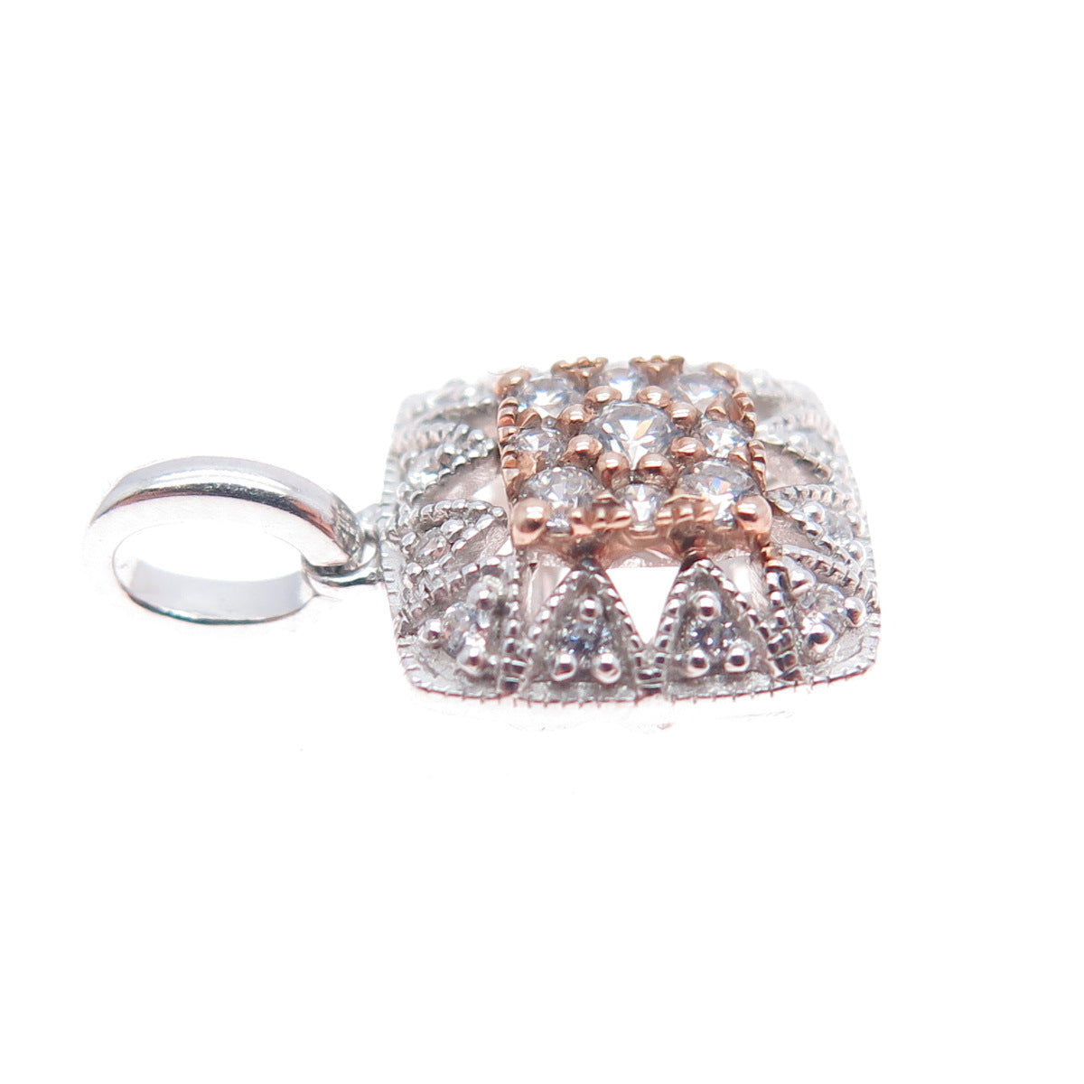 SAI 925 Sterling Silver 2-Tone Round-Cut C Z Mini Charm Pendant