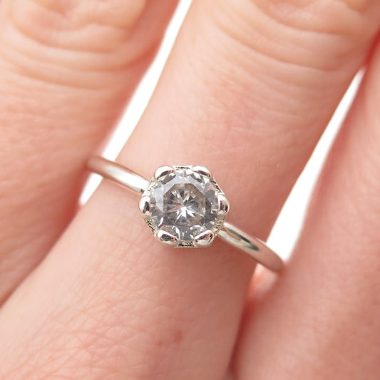 925 Sterling Silver Vintage Round-Cut C Z Engagement Ring Size 6.75