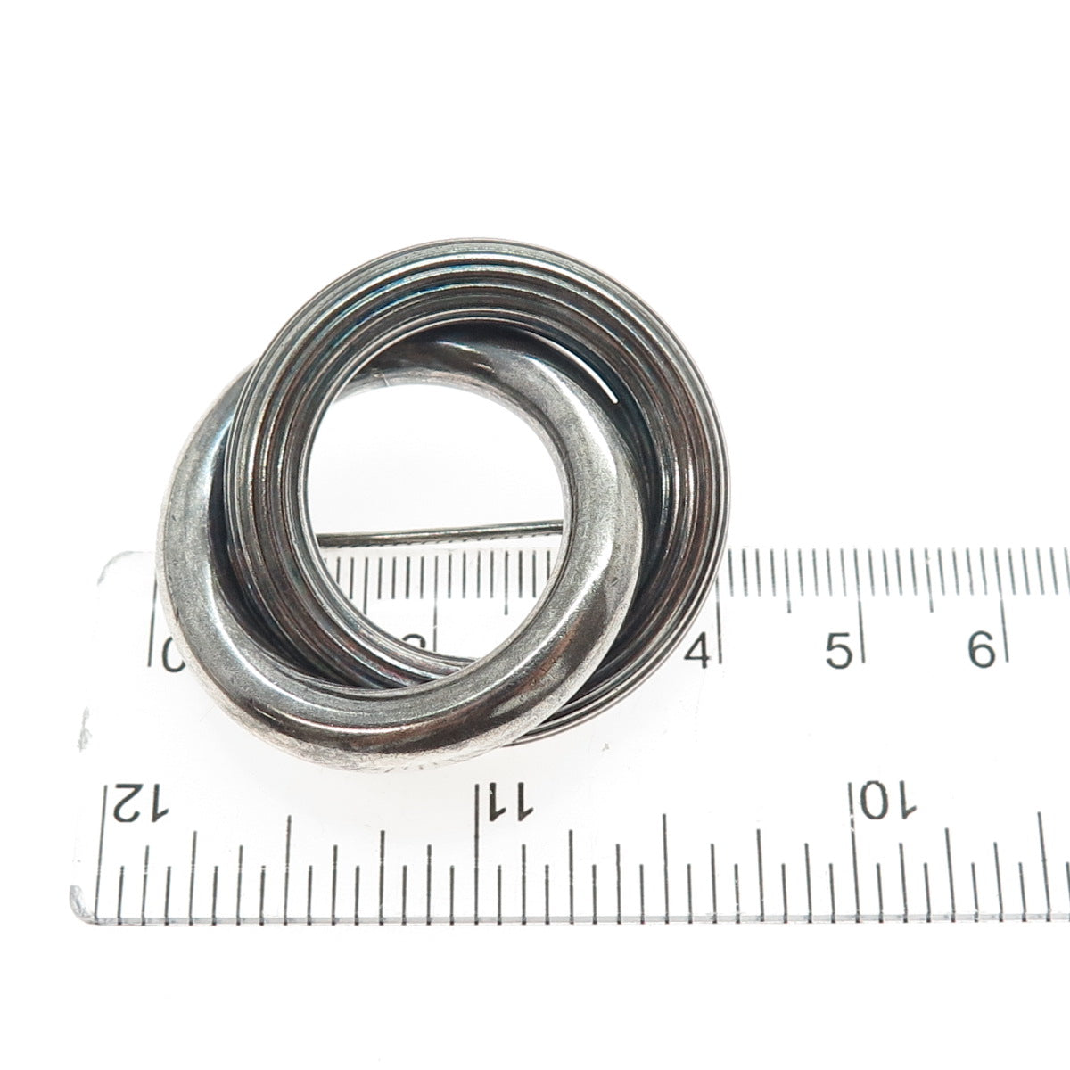 925 Sterling Silver Vintage Italy Interlocked Circle Oxidized Pin Brooch