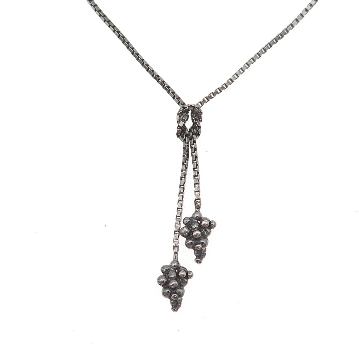 925 Sterling Silver Black Rhodium Vintage Italy Grape Box Chain Necklace 16"