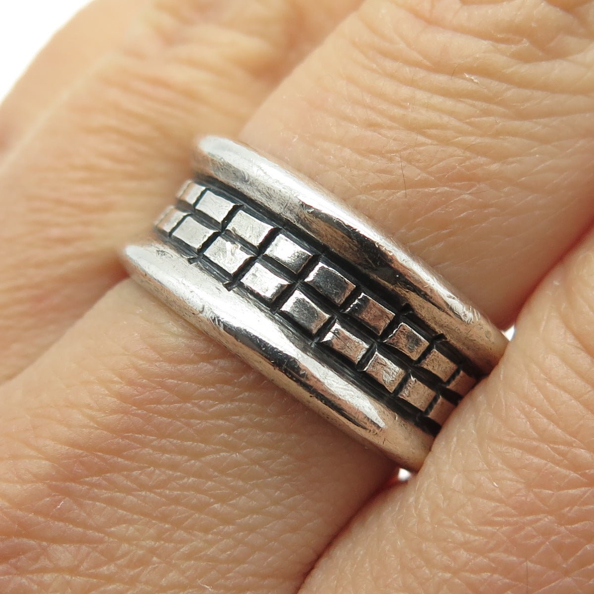 925 Sterling Silver Vintage Mexico Cuban Cigar Oxidized Ring Size 9.5