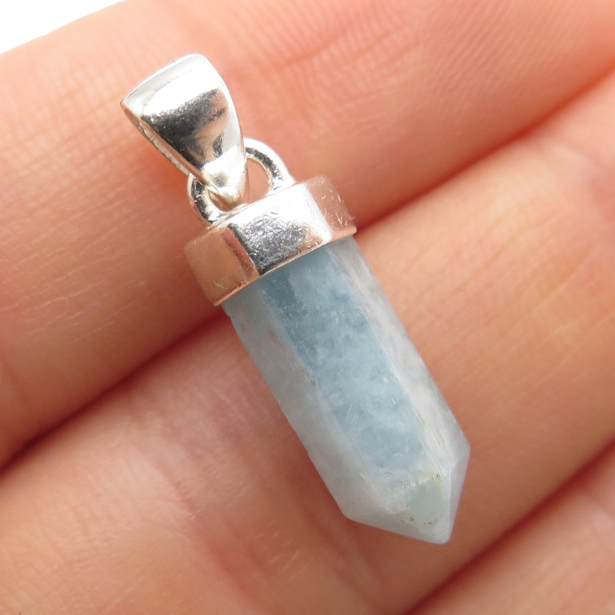 925 Sterling Silver Vintage Real Milky Aquamarine Amulet Charm Pendant