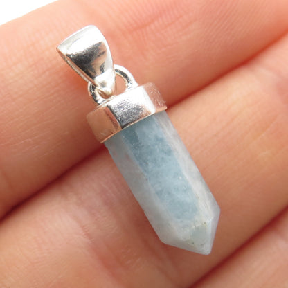 925 Sterling Silver Vintage Real Milky Aquamarine Amulet Charm Pendant