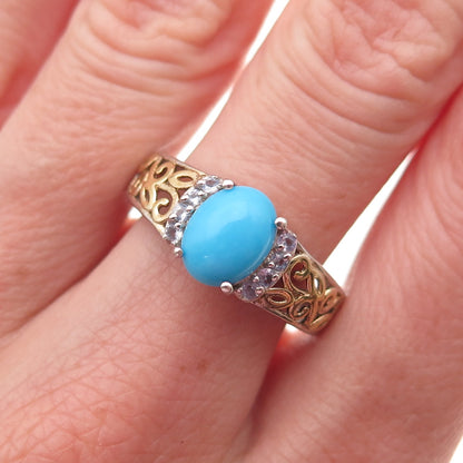Chuck Clemency Sterling Silver 2-Tone Real Turquoise Tanzanite Ring Size 8.25