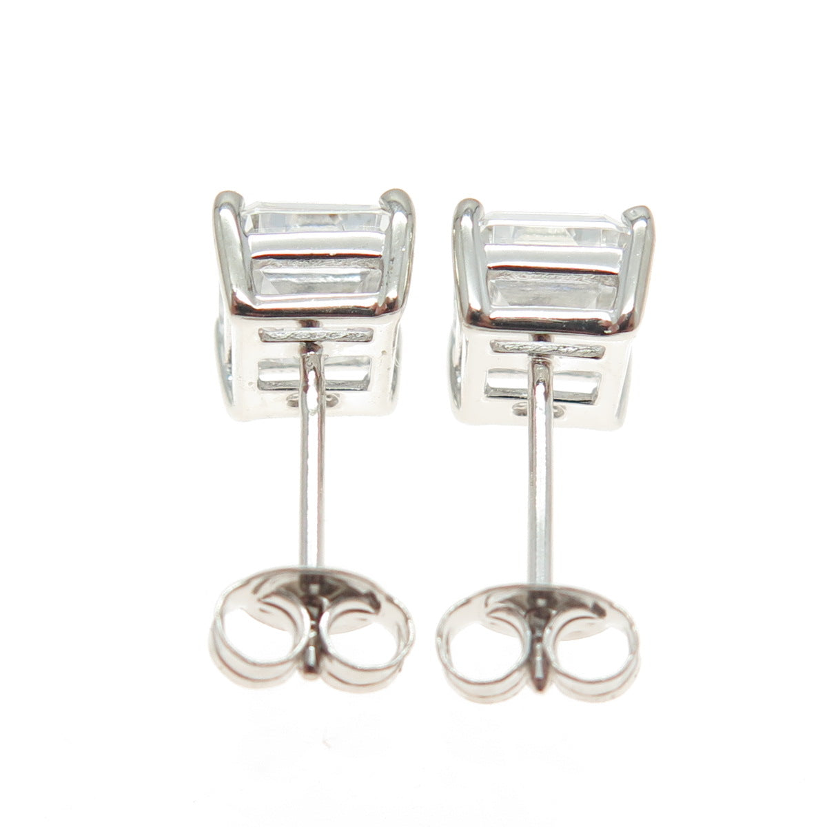 925 Sterling Silver Emerald-Cut C Z Stud Earrings