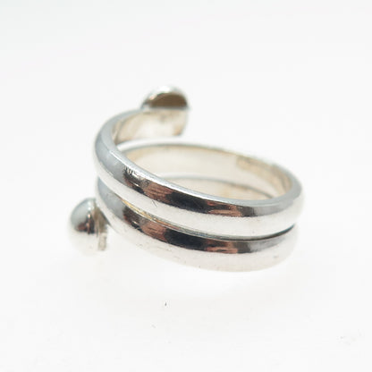 925 Sterling Silver Vintage Modernist Spiral Adjustable Ring Size 5.75