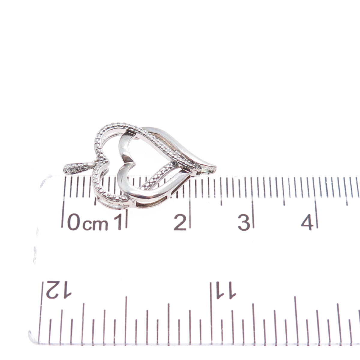 SAI 925 Sterling Silver Real Diamond Accent Double Heart Mini Charm Pendant