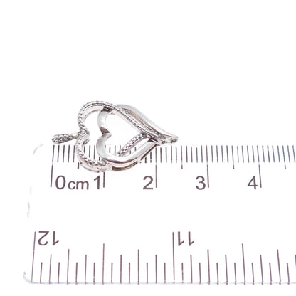 SAI 925 Sterling Silver Real Diamond Accent Double Heart Mini Charm Pendant