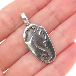 925 Sterling Silver Vintage Real Seahorse Oxidized Charm Pendant