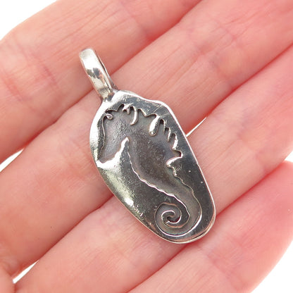 925 Sterling Silver Vintage Real Seahorse Oxidized Charm Pendant