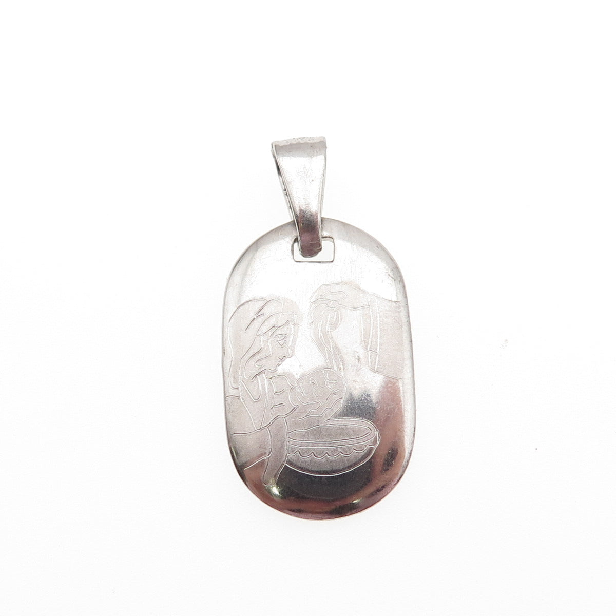 925 Sterling Silver Italy Engraved Baptism Charm Pendant