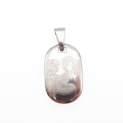 925 Sterling Silver Italy Engraved Baptism Charm Pendant