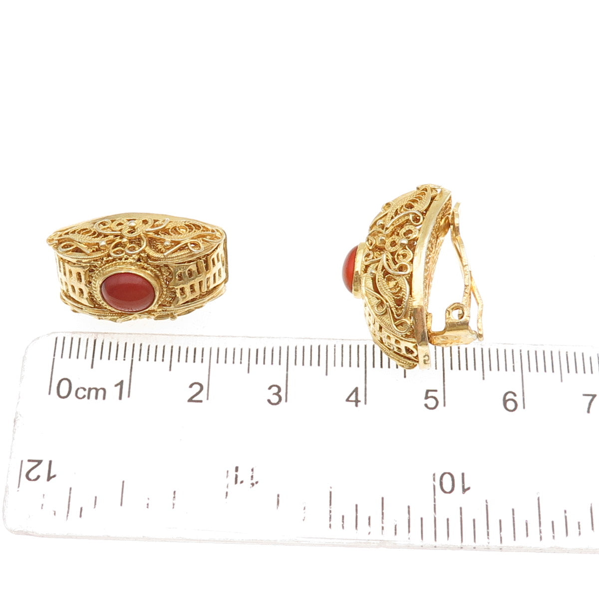 925 Sterling Silver Gold Plated Vintage Real Carnelian Clip On Earrings