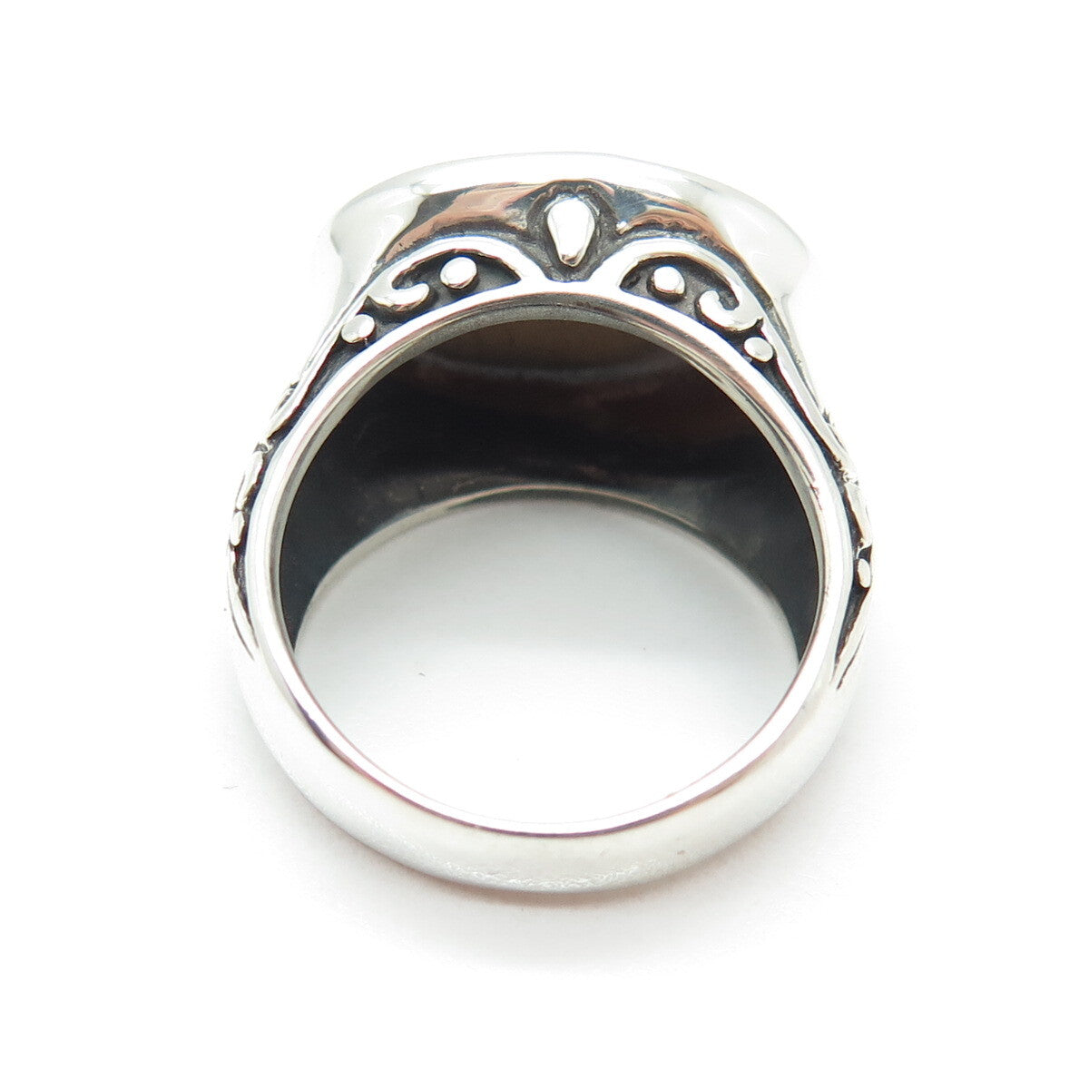 925 Sterling Silver Real Tiger Eye Gemstone Swirl Domed Ring Size 6