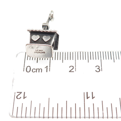 Beau 925 Sterling Silver Vintage Loving House Oxidized 3D Mini Charm Pendant