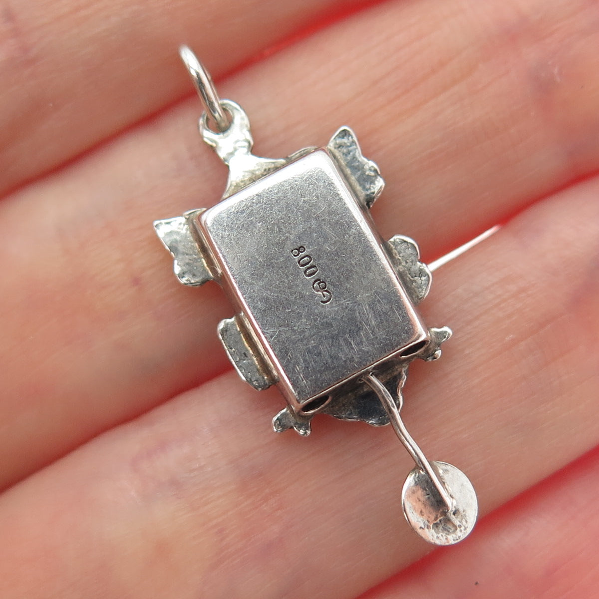 800 Silver Antique SP Cuckoo Clock Oxidized Minimalist Movable Charm Pendant
