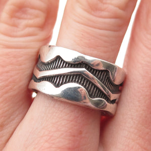 Old Pawn 925 Sterling Silver Vintage Southwestern Oxidized Band Ring Size 8.5