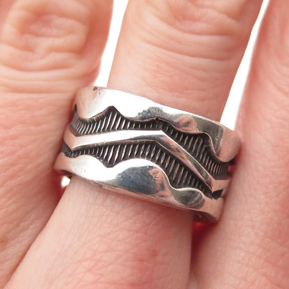 Old Pawn 925 Sterling Silver Vintage Southwestern Oxidized Band Ring Size 8.5