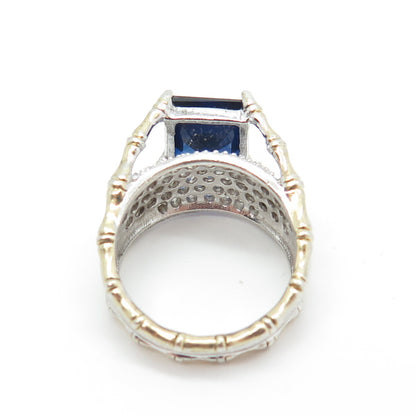 FADI 925 Sterling Silver Lab-Created Sapphire & C Z Bamboo Ring Size 7