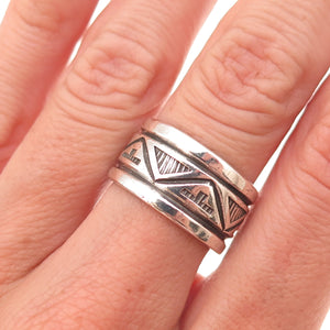 Troy Laner Navajo Old Pawn 925 Sterling Silver Vintage Tribal Band Ring Size 7