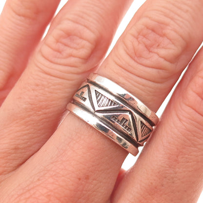 Troy Laner Navajo Old Pawn 925 Sterling Silver Vintage Tribal Band Ring Size 7