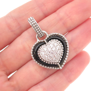 Judith Ripka 925 Sterling Silver Real Black Onyx & C Z Heart Charm Pendant