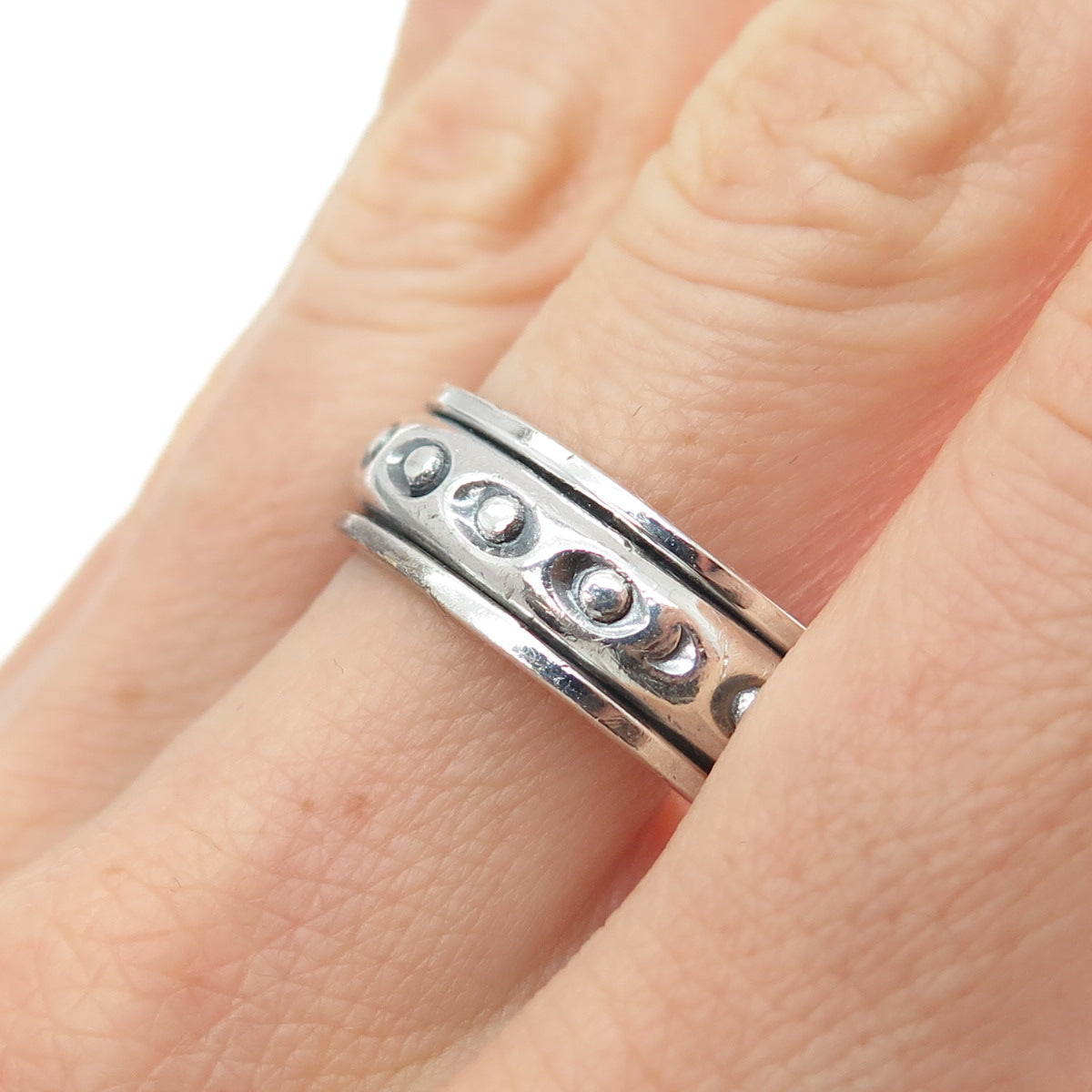 925 Sterling Silver Vintage Evil's Eye Oxidized Rotating Band Ring Size 12