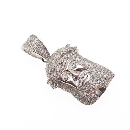 925 Sterling Silver Round-Cut C Z Jesus Sparkle Pendant