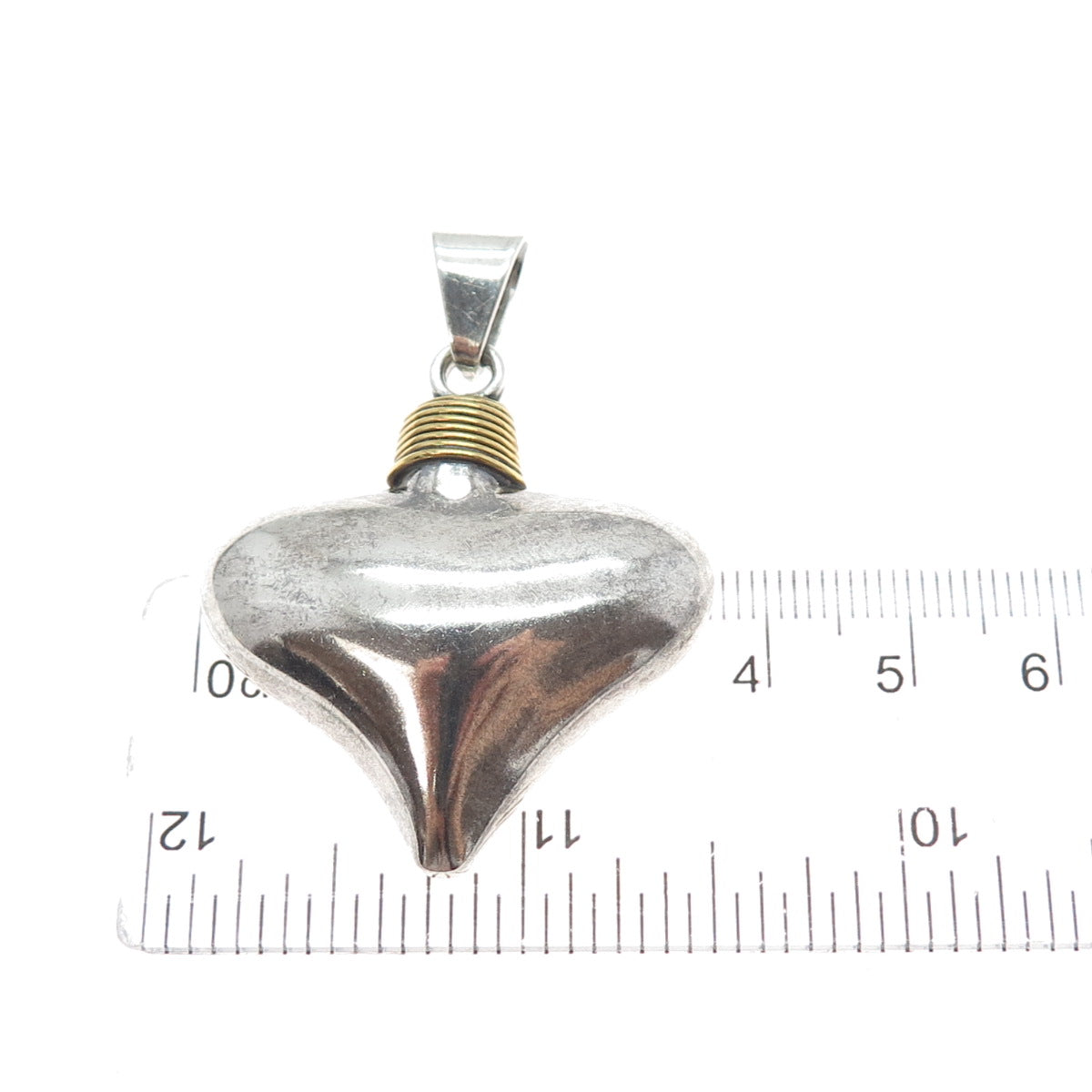 925 Sterling Silver 2-Tone Vintage Mexico Puffy Heart Oxidized Charm Pendant