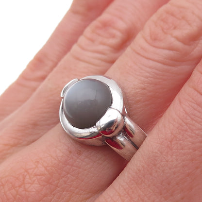 925 Sterling Silver Real Cat's Eye Modernist Oxidized Ring Size 10