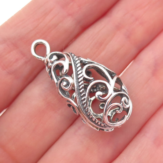 Carolyn Pollack 925 Sterling Silver Vintage Swirl Ornate Teardrop Charm Pendant