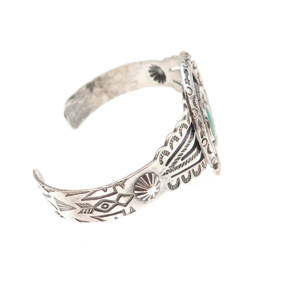Old Pawn Sterling Silver Vintage Turquoise Naja Overlay Adjustable Bracelet 6"