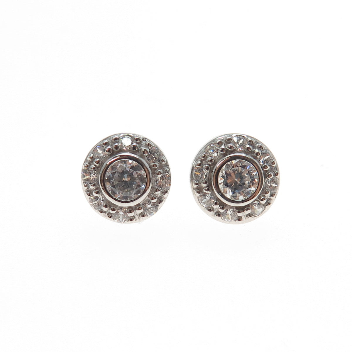 925 Sterling Silver Round-Cut C Z Stud Earrings