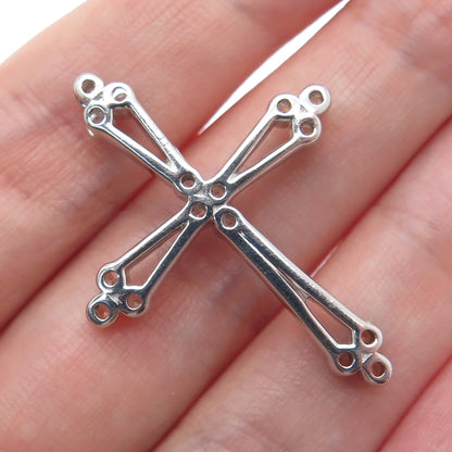 925 Sterling Silver Round-Cut C Z Cross Charm Slide Pendant