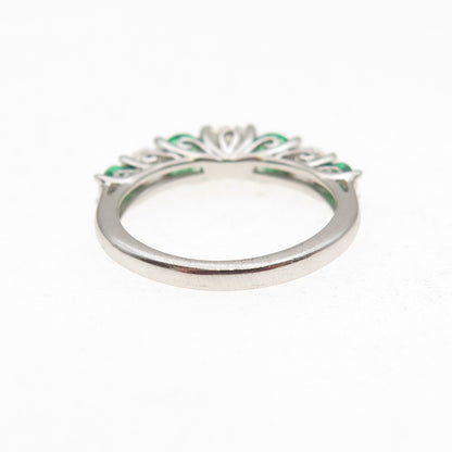 925 Sterling Silver Real Round-Cut Chrome Diopside & C Z Ring Size 5.25