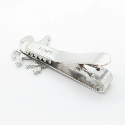 925 Sterling Silver Vintage Enamel Roman Warrior on Horse Bar Tie Clip